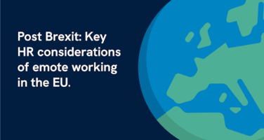 Text discussing post-Brexit HR considerations for remote working in the EU, accompanied by a graphic of the globe highlighting Europe.